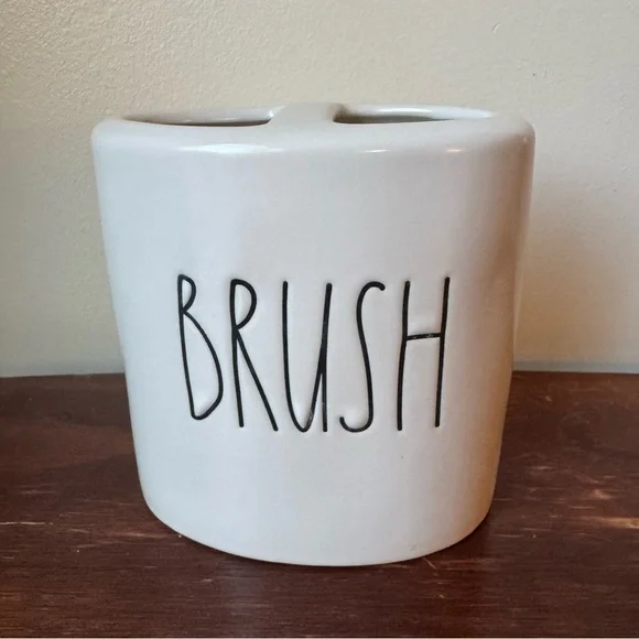 Rae Dunn Ceramic Brush Holder/Organizer Ivory w/ black font. Excellent condition - Picture 1 of 8